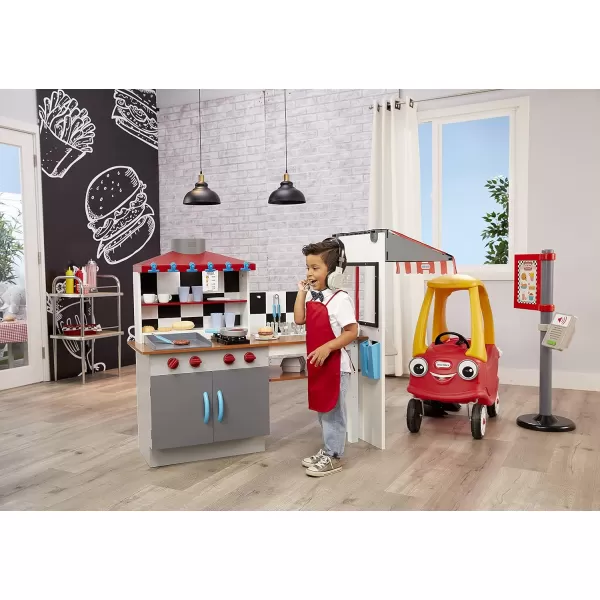 Little Tikes Real Wood DriveThru Diner Wooden Play Kitchen with Realistic Lights Sounds and MultiSided 40 Accessories Set Gift for Kids Toy for Girls ampamp Boys Ages 3 4 5 YearsMulti color