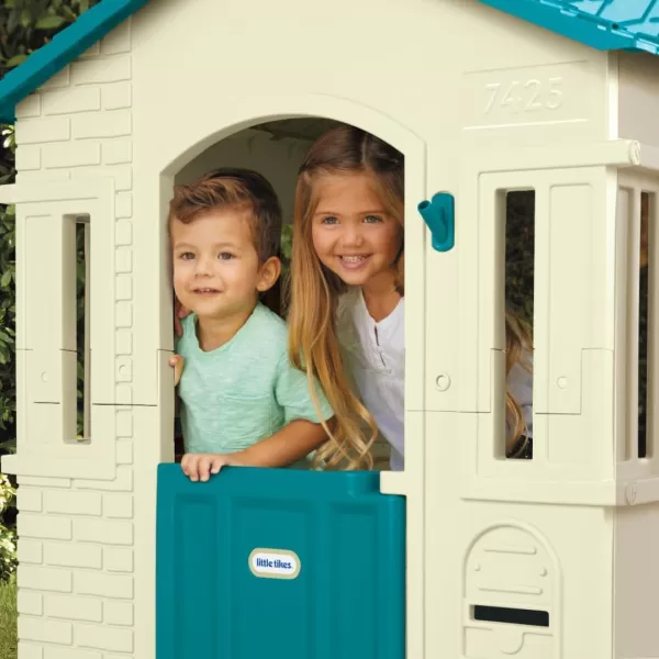 imageLittle Tikes Cape Cottage Playhouse with Working Door Windows and Shutters  Tan Toddlers Ages 2 YearsSilver  Blue  Golden