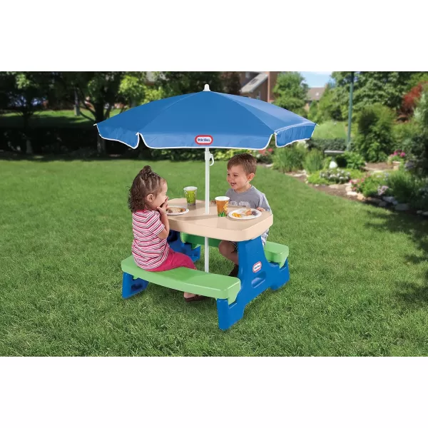 imageLittle Tikes Easy Store Jr Picnic Table with Umbrella  Blue  GreenBlueGreen