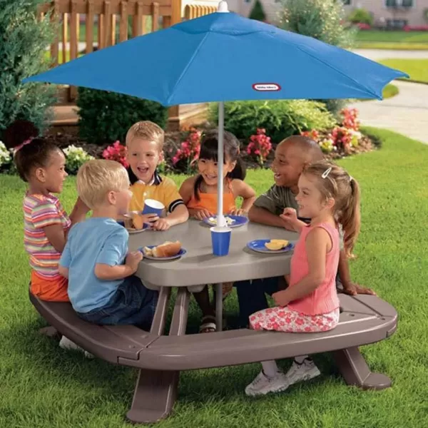 imageLittle Tikes Fold n Store Picnic Table with Market Umbrella Brown 632433MBrown