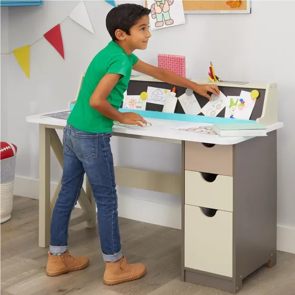 imageLittle Tikes 2in1 Chalkboard Wood Desk with Storage Charging Station and Magnetic Chalkboard Kids Furniture for Children Boys and Girls Ages 4 Years to Study Read and Play