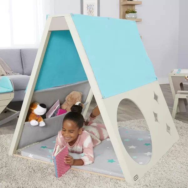 imageLittle Tikes Starry Night Reading Nook Indoor Furniture Includes Starlight Projector Cushioned Mat Book Storage Modern WhiteLight Blue Wooden Play Space Great Gift for Readers Kids Ages 3