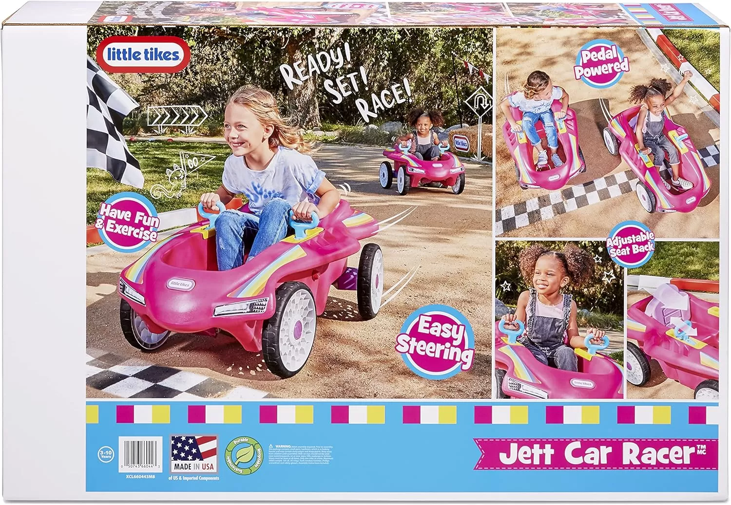 imageLittle Tikes Jett Car Racer Pink Ride On Car with Adjustable Seat Back Dual Handle Rear Wheel Steering Racing Control Kid Powered Fun Great Gift for Kids Toys for Girls Boys Ages 310 Years Large Muticolor