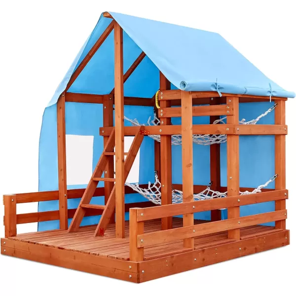 imageLittle Tikes Real Wood Adventures Outdoor Glamping House Backyard Bungalow Fun Up to 5 Kids 2 Bunk Hammocks Outdoor Lights Wooden Deck with Playhouse for Kids Gift for Girls Boys Ages 3 YearsMulticolored