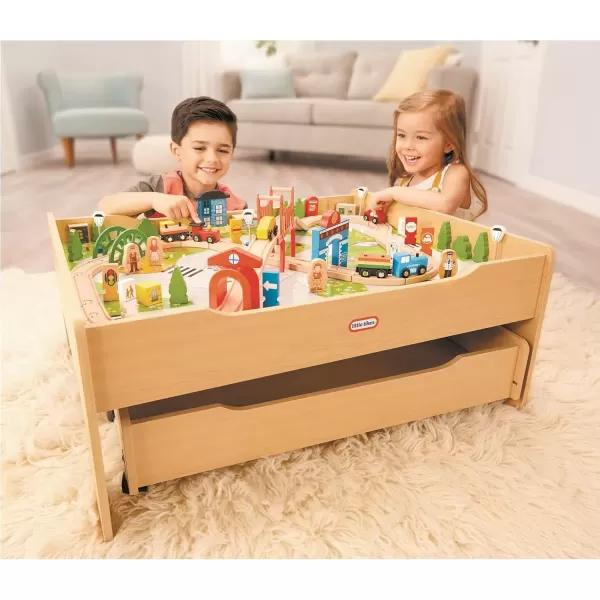 imageLittle Tikes Real Wooden Train and Kids Table Set with Over 80 Multicolor Pieces Activity Table with Storage Tracks Trains Cars and More  Train Set Table Playset for Boys and Girls 3 Years