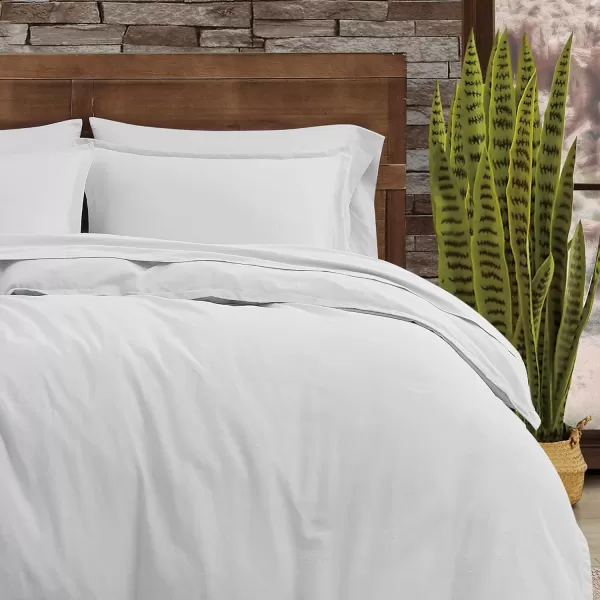 FRYE – 3 Piece Queen Duvet and Sham Set – Quick Drying, Breathable Cotton Linen Blend – White