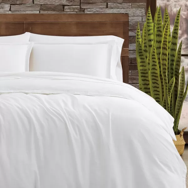 FRYE – 3 Piece Queen Duvet and Sham Set – Quick Drying, Breathable Cotton Linen Blend – White