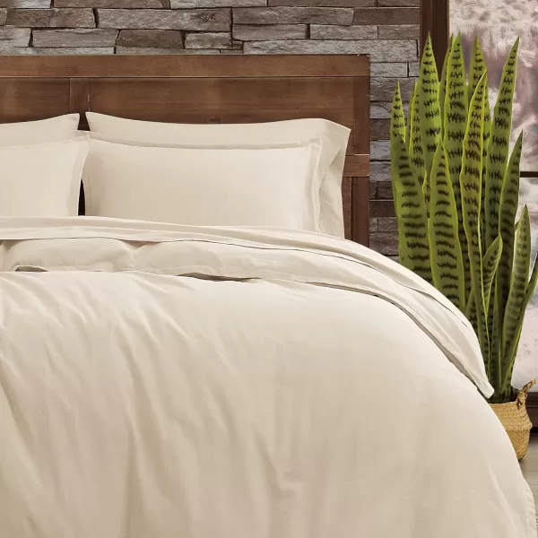 FRYE – 3 Piece Queen Duvet and Sham Set – Quick Drying, Breathable Cotton Linen Blend – White