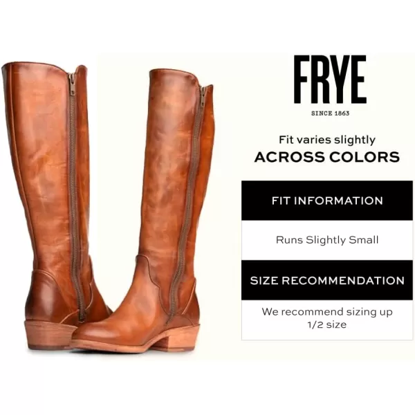 Frye Carson Piping Tall Boots for Women Made from Antiqued Pull-Up Leather with Western-Style Piping, Inside Zipper Closure, and Low Heel – 15" Shaft Height