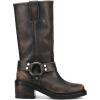 imageFrye Kate Harness 11 Leather Boots for Women  Mid Calf Boots with Signature Harness Detail Leather Lining and Rubber Outsole with 2 HeelDistressed Black