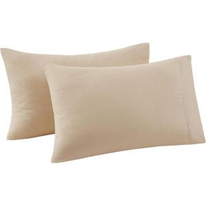 imageFRYE Cotton Linen Blend Beige Cotton 2Piece Standard Pillowcases Solid 60 Cotton40 Linen for Men and Women OekoTEX Certified ConfidenceBeige