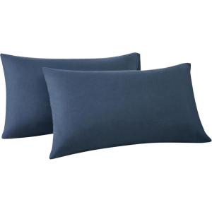 imageFRYE Cotton Linen Blend Beige Cotton 2Piece Standard Pillowcases Solid 60 Cotton40 Linen for Men and Women OekoTEX Certified ConfidenceDark Blue