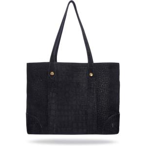 imageFrye Womens Melissa Shopper Tote Bag Stylist Large Handbag with Adjustable Strap ampamp PocketsSueded Black Crocodile