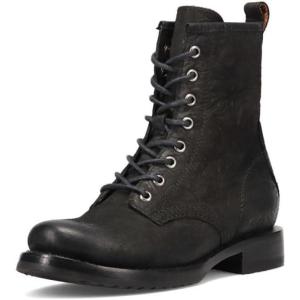 imageFrye Veronica Womens Combat Boots Crafted from HandBurnished Vintage Italian Leather with Genuine StitchDown Welt Construction and Leather Lining  6  Shaft HeightBlack Floral Nubuck Leather