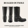 imageFrye Harness 12R Boots for Men with OiledLeather Upper Siped Outsole with Stacked Leather Heel and Nickel ampamp Brass Hardware  12 Shaft HeightBlack Greasy Leather