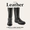 imageFrye Harness 12R Boots for Men with OiledLeather Upper Siped Outsole with Stacked Leather Heel and Nickel ampamp Brass Hardware  12 Shaft HeightBlack Greasy Leather