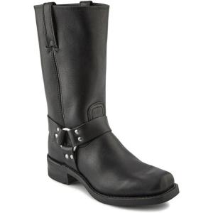 imageFrye Harness 12R Boots for Men with OiledLeather Upper Siped Outsole with Stacked Leather Heel and Nickel ampamp Brass Hardware  12 Shaft HeightBlack Greasy Leather