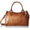 imageFrye Womens Melissa Zip Satchel Leather Handbag with Adjustable Shoulder Strap ampamp Top HandleBeige