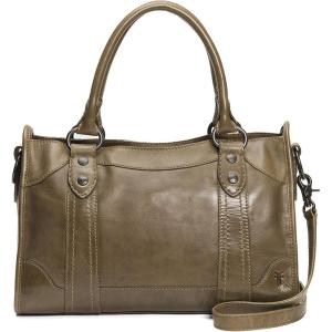 imageFrye Womens Melissa Zip Satchel Leather Handbag with Adjustable Shoulder Strap ampamp Top HandleKhaki