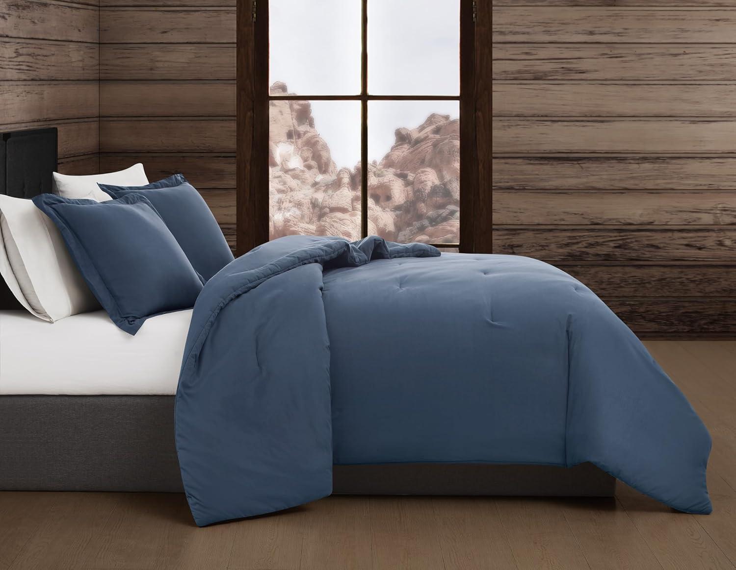 image:imageFrye Vintage Washed 100 Cotton 3Piece FullQueen Comforter Set in Blue Solid Color OekoTEX Certified