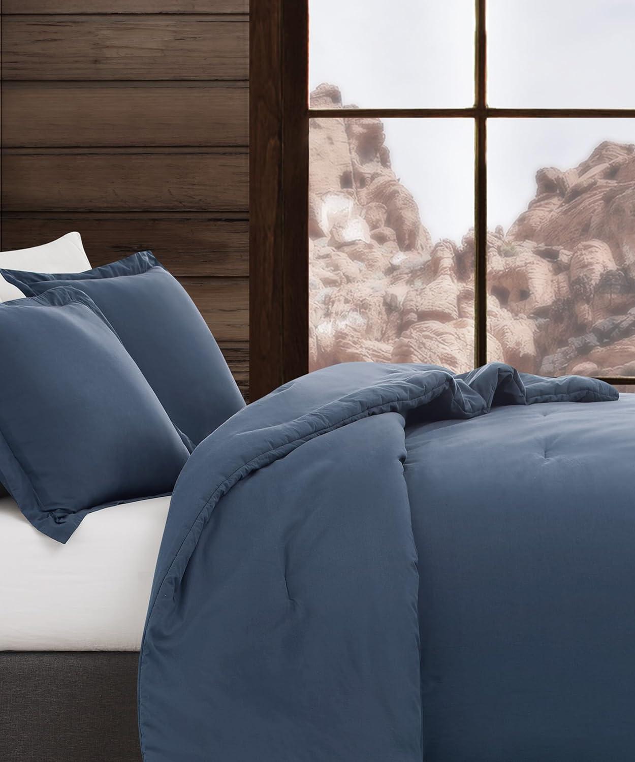 image:imageFrye Vintage Washed 100 Cotton 3Piece FullQueen Comforter Set in Blue Solid Color OekoTEX Certified