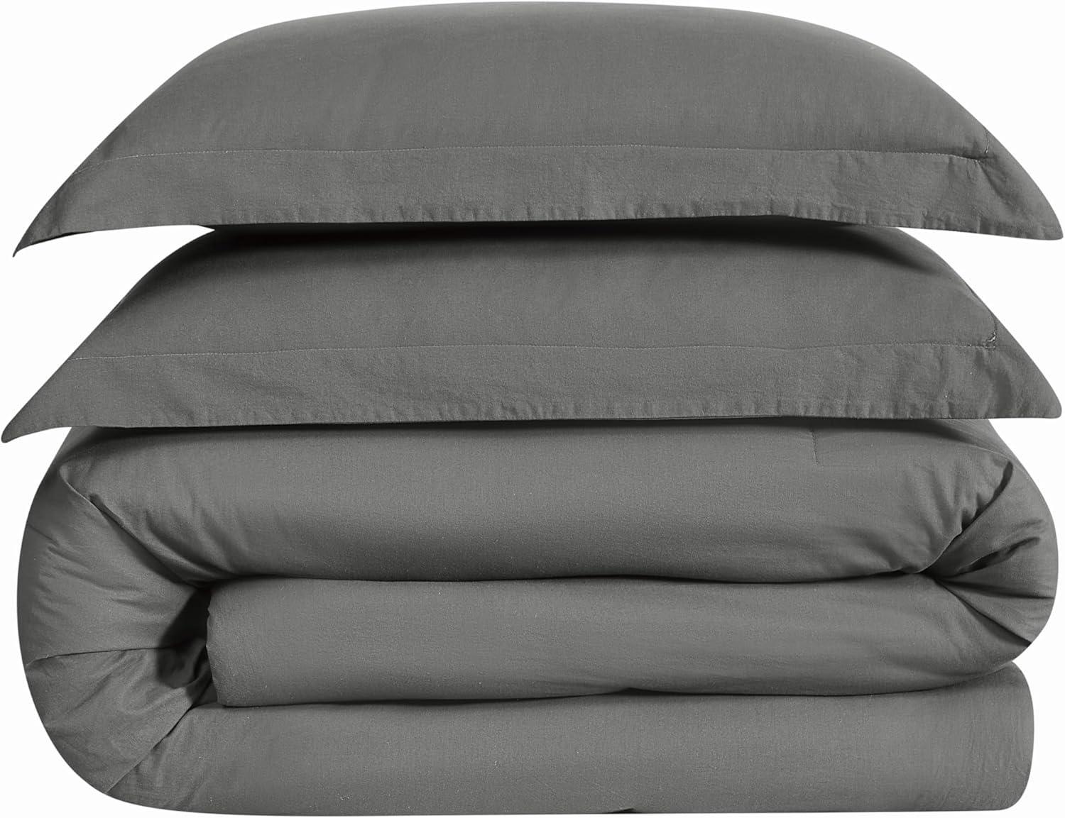 image:imageFrye Vintage Washed 100 Cotton 3Piece FullQueen Comforter Set in Grey Solid Color OekoTEX Certified