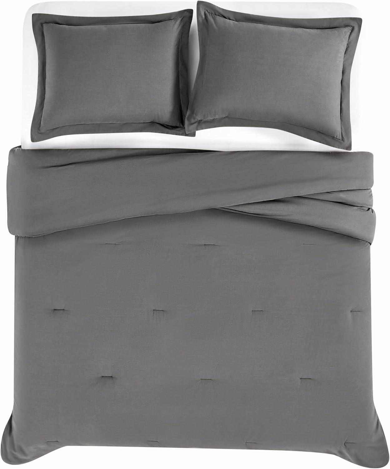 image:imageFrye Vintage Washed 100 Cotton 3Piece FullQueen Comforter Set in Grey Solid Color OekoTEX Certified