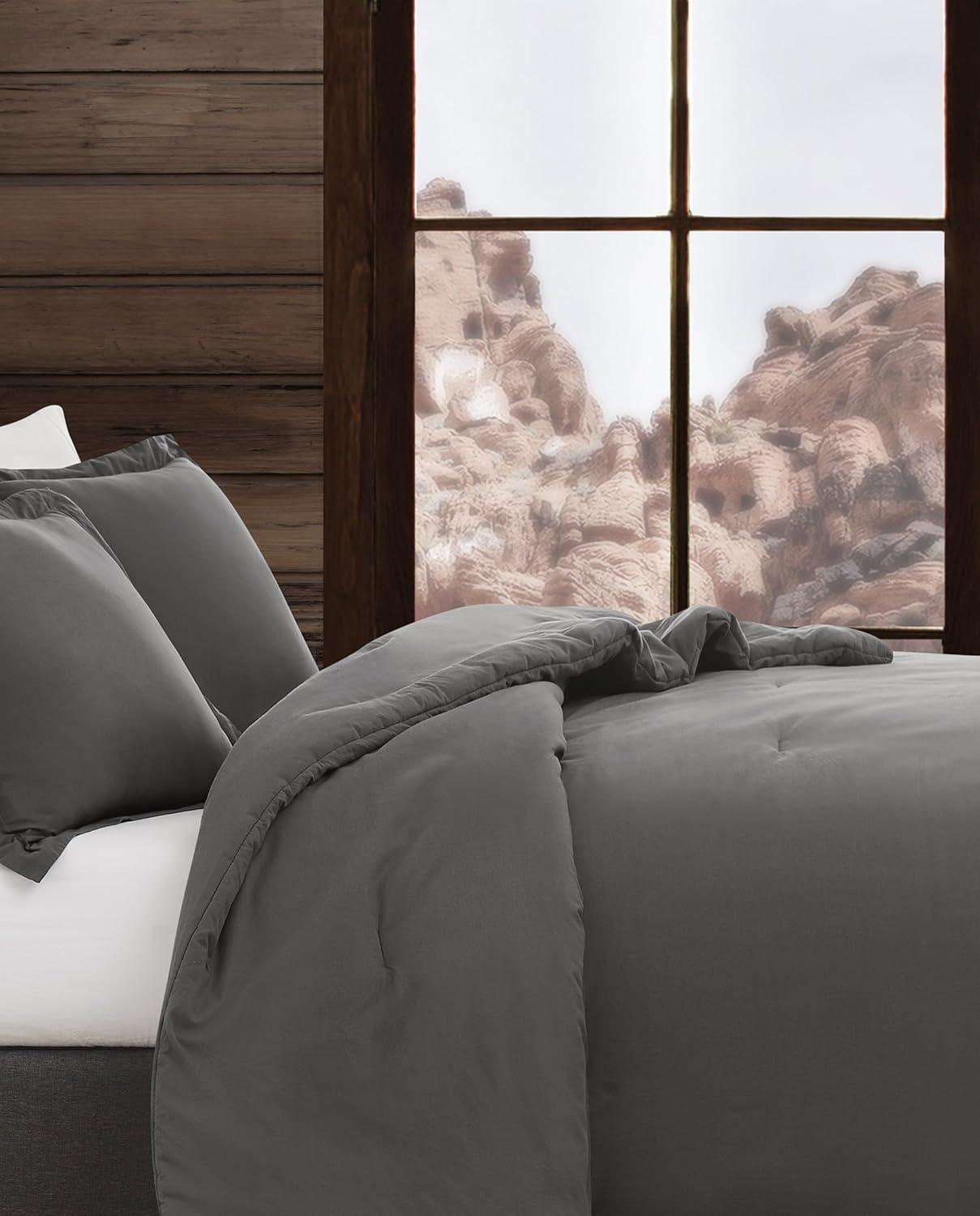 image:imageFrye Vintage Washed 100 Cotton 3Piece FullQueen Comforter Set in Grey Solid Color OekoTEX Certified