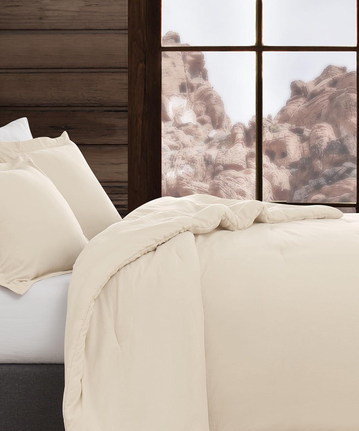 image:imageFrye Vintage Washed 100 Cotton 3Piece FullQueen Comforter Set in Natural Solid Color OekoTEX Certified