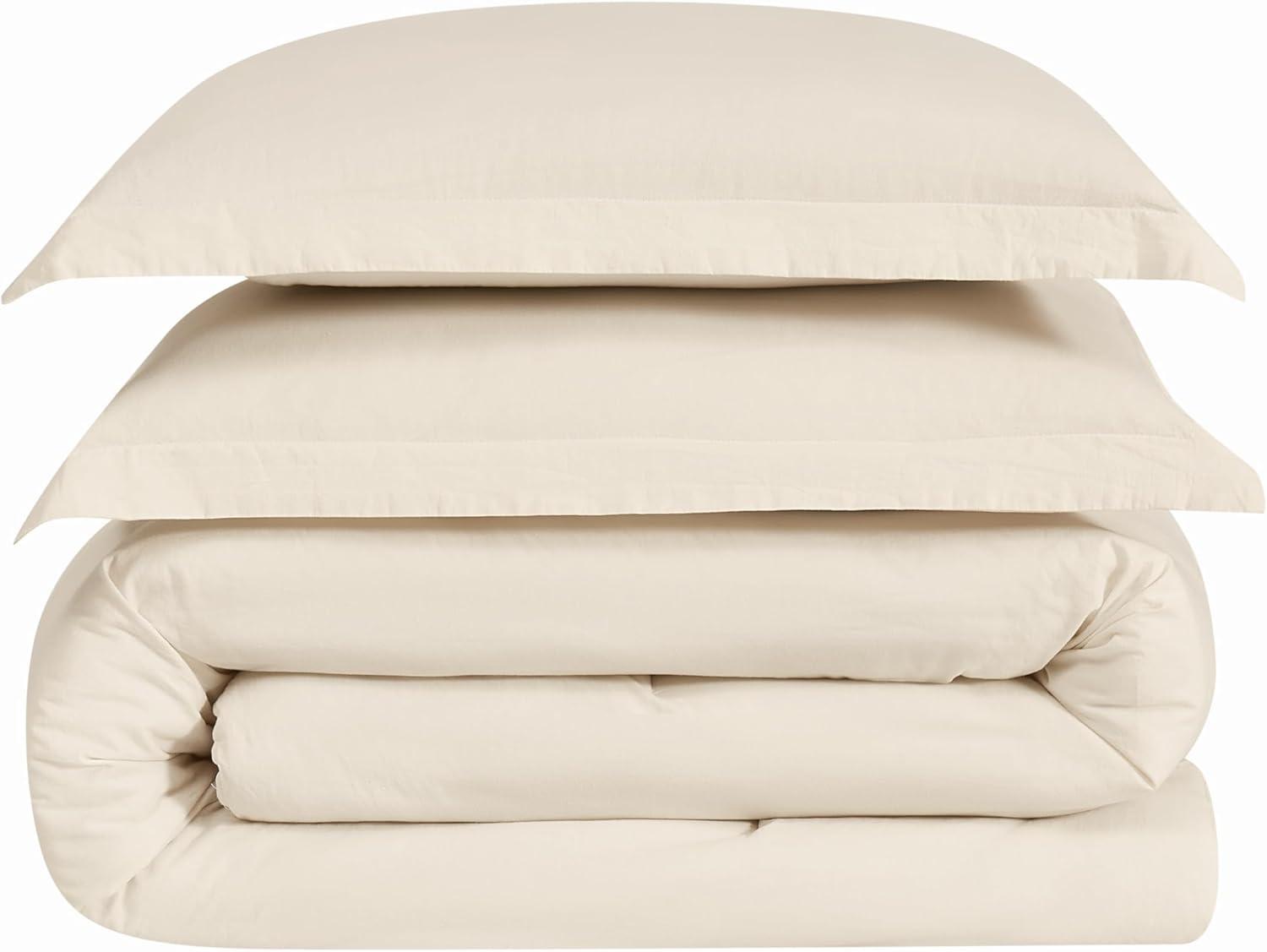 image:imageFrye Vintage Washed 100 Cotton 3Piece FullQueen Comforter Set in Natural Solid Color OekoTEX Certified