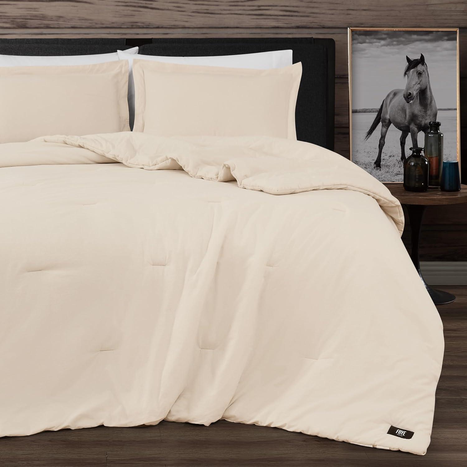 image:imageFrye Vintage Washed 100 Cotton 3Piece FullQueen Comforter Set in Natural Solid Color OekoTEX Certified
