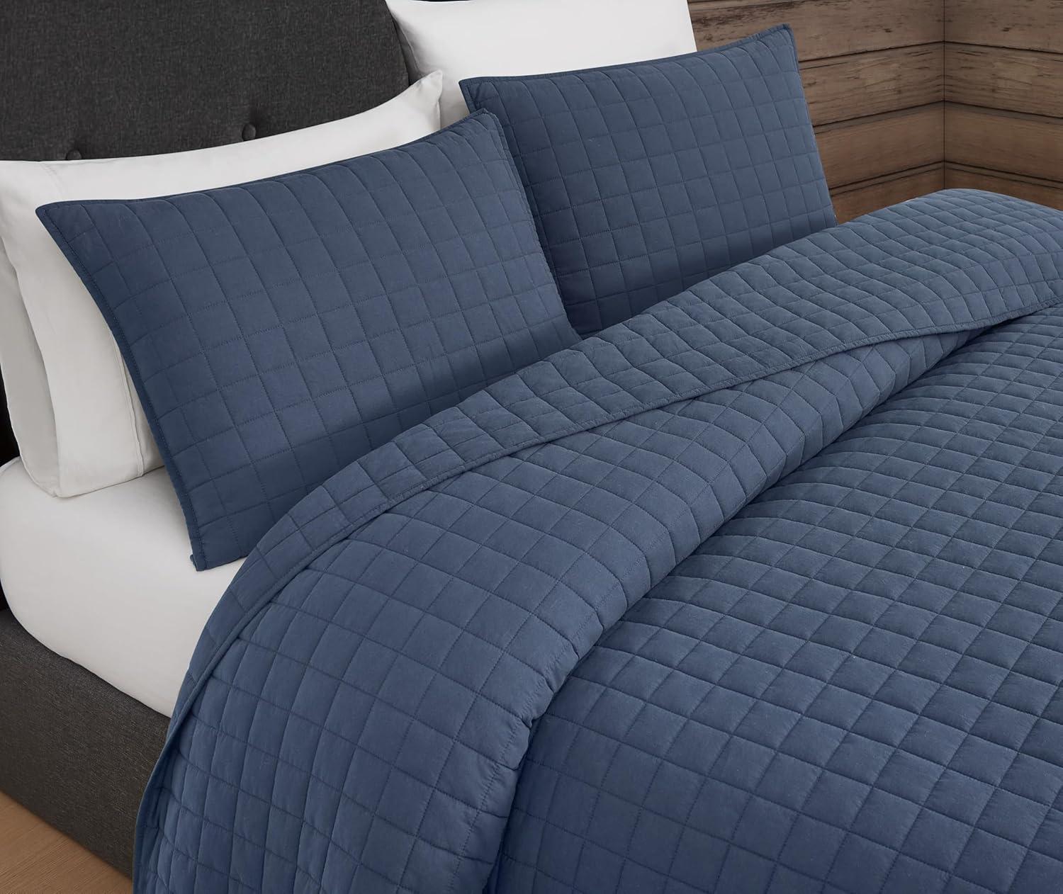 image:imageFrye Vintage Washed 100 Cotton 3Piece FullQueen Quilt Set in Blue Solid Color OekoTEX CertifiedBlue