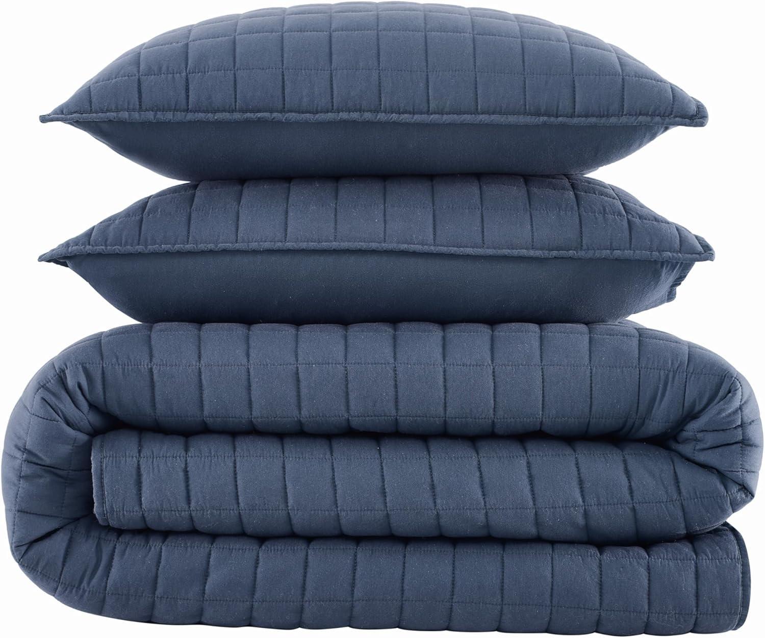 image:imageFrye Vintage Washed 100 Cotton 3Piece FullQueen Quilt Set in Blue Solid Color OekoTEX CertifiedBlue