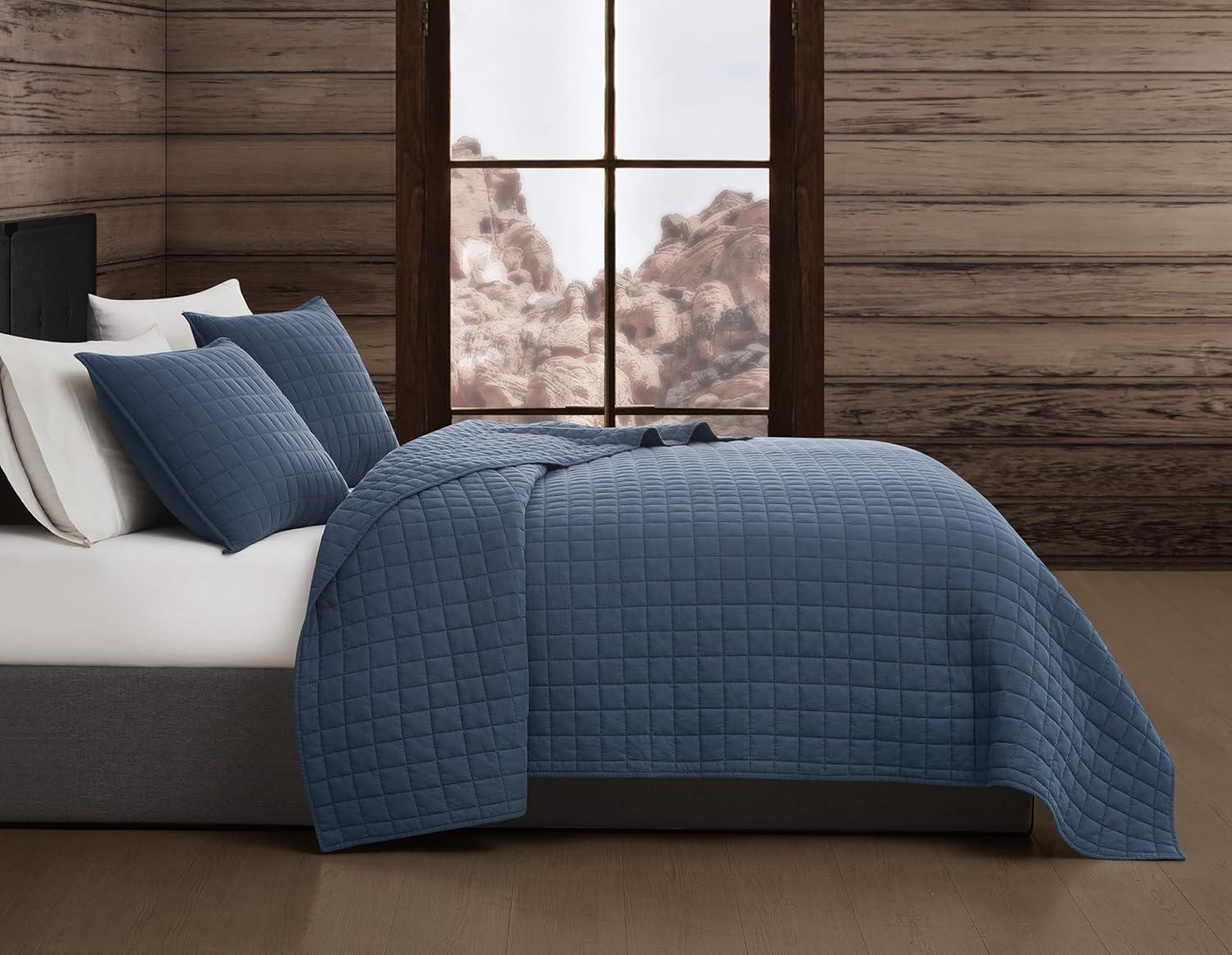 image:imageFrye Vintage Washed 100 Cotton 3Piece FullQueen Quilt Set in Blue Solid Color OekoTEX CertifiedBlue