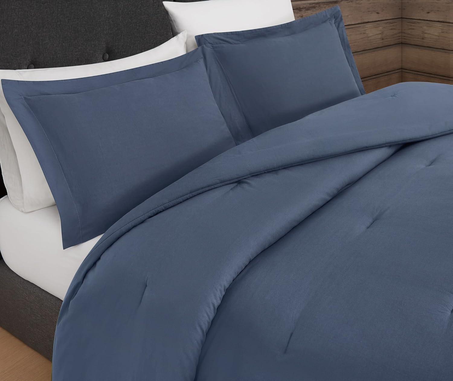 image:imageFrye Vintage Washed 100 Cotton 3Piece FullQueen Quilt Set in Blue Solid Color OekoTEX CertifiedBlue