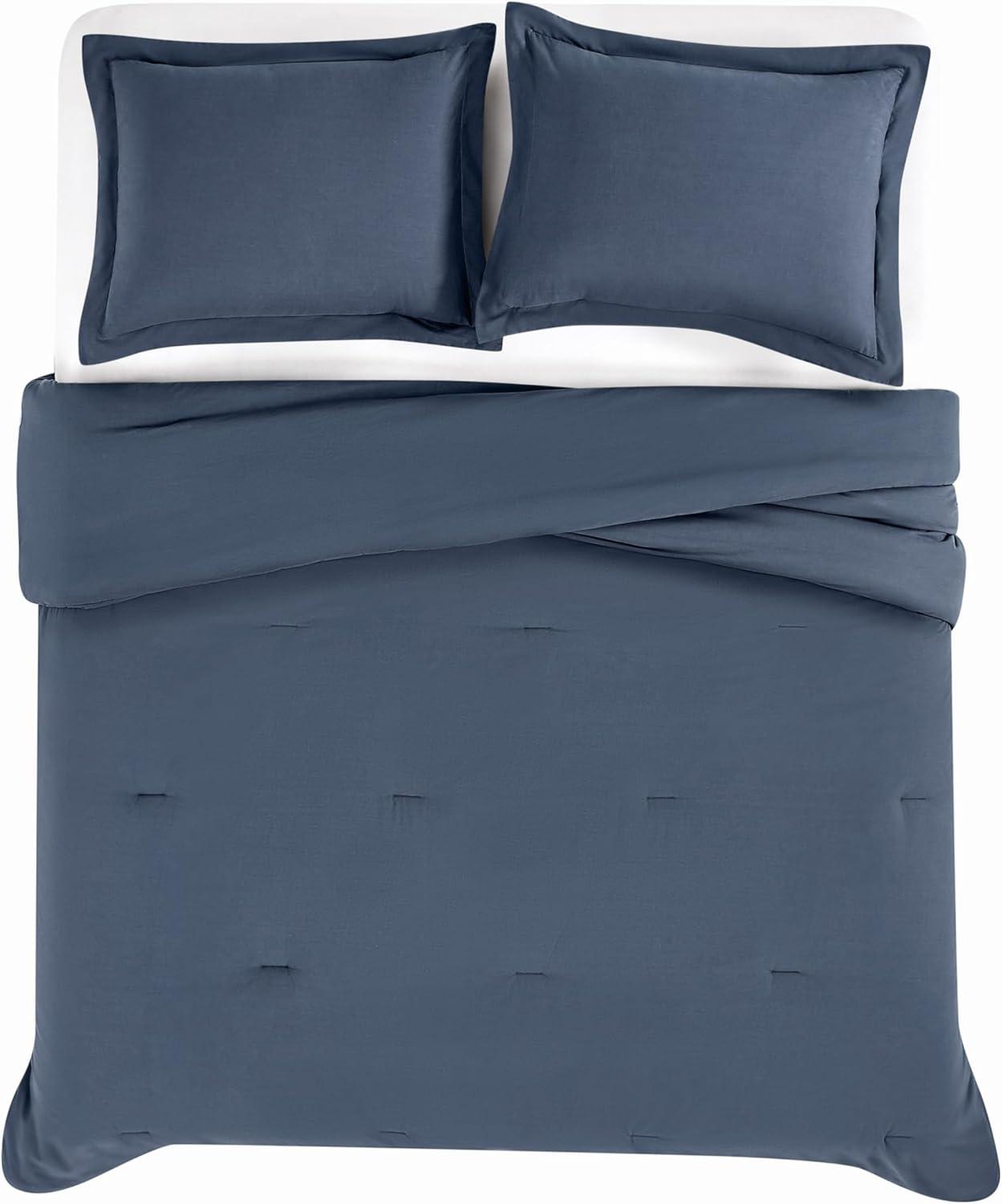 image:imageFrye Vintage Washed 100 Cotton 3Piece FullQueen Quilt Set in Blue Solid Color OekoTEX CertifiedBlue