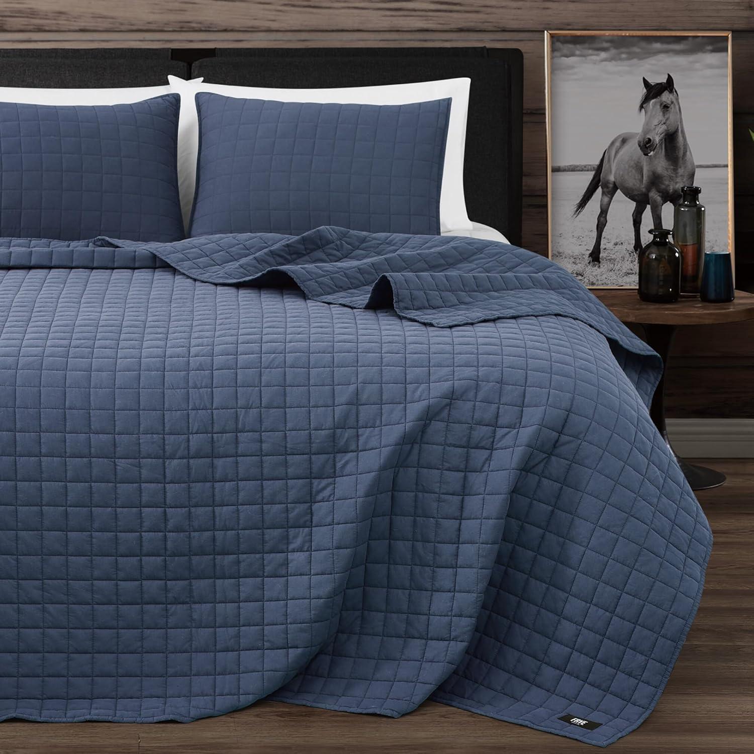 image:imageFrye Vintage Washed 100 Cotton 3Piece FullQueen Quilt Set in Blue Solid Color OekoTEX CertifiedBlue