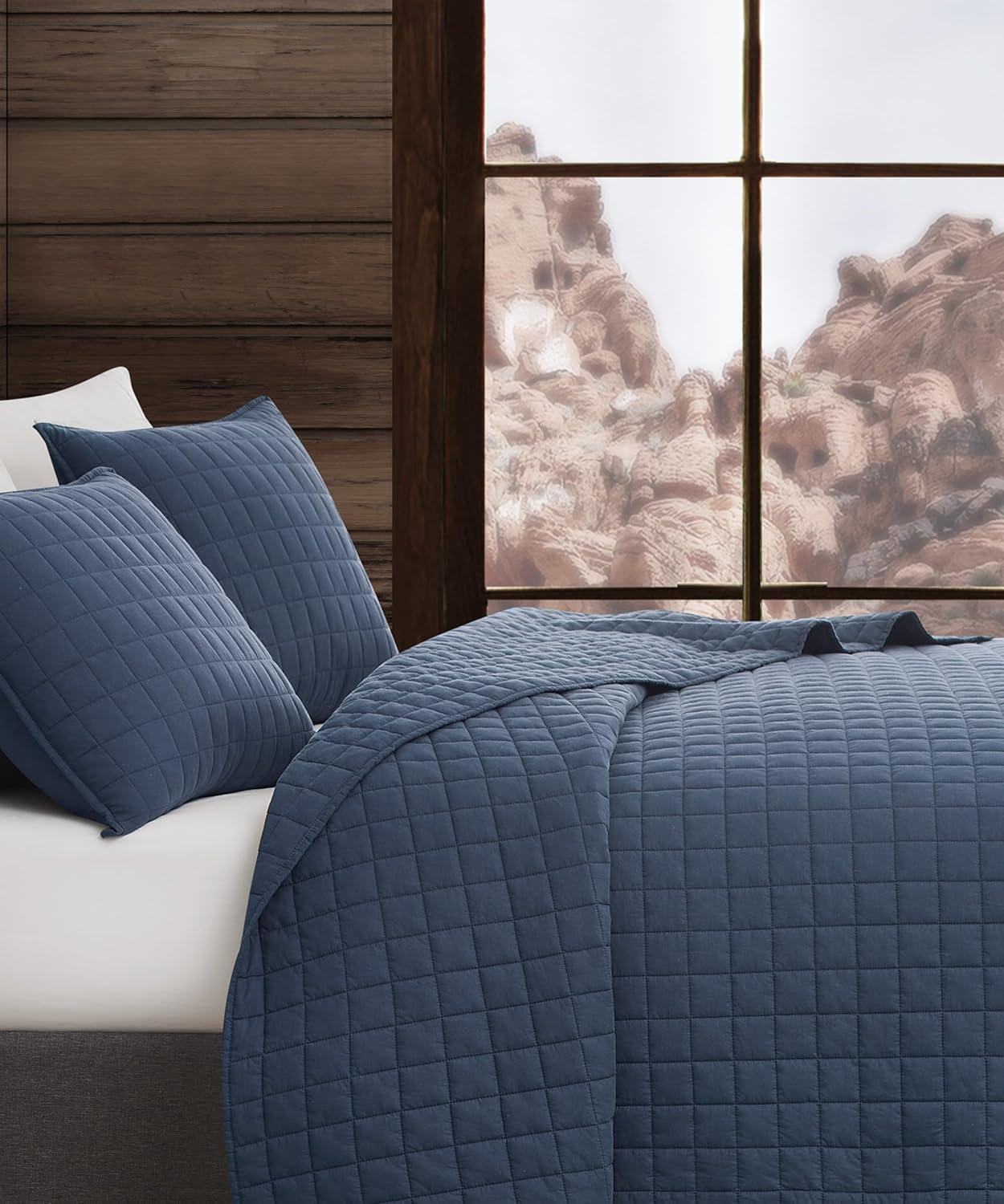 image:imageFrye Vintage Washed 100 Cotton 3Piece FullQueen Quilt Set in Blue Solid Color OekoTEX CertifiedBlue