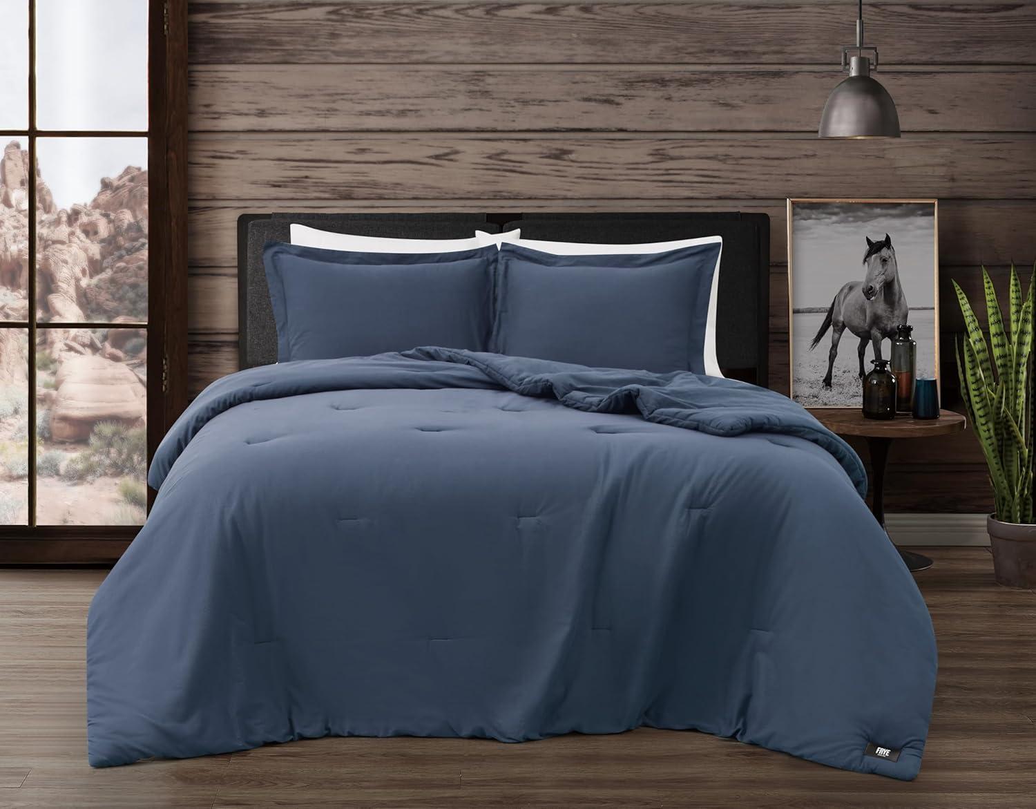 image:imageFrye Vintage Washed 100 Cotton 3Piece FullQueen Quilt Set in Blue Solid Color OekoTEX CertifiedBlue