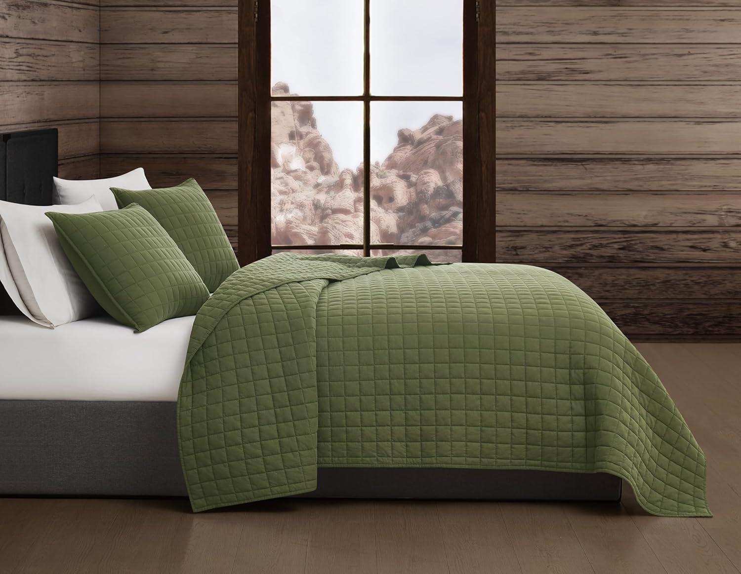 image:imageFrye Vintage Washed 100 Cotton 3Piece FullQueen Quilt Set in Blue Solid Color OekoTEX CertifiedGreen