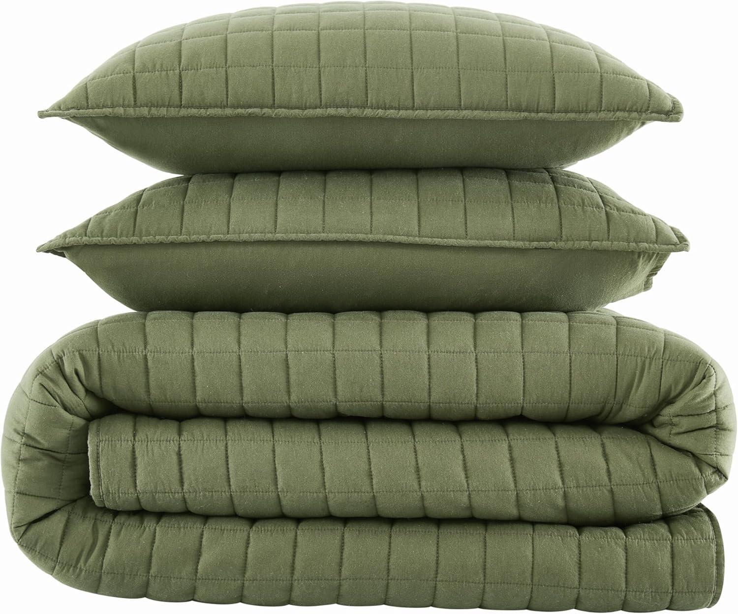image:imageFrye Vintage Washed 100 Cotton 3Piece FullQueen Quilt Set in Blue Solid Color OekoTEX CertifiedGreen