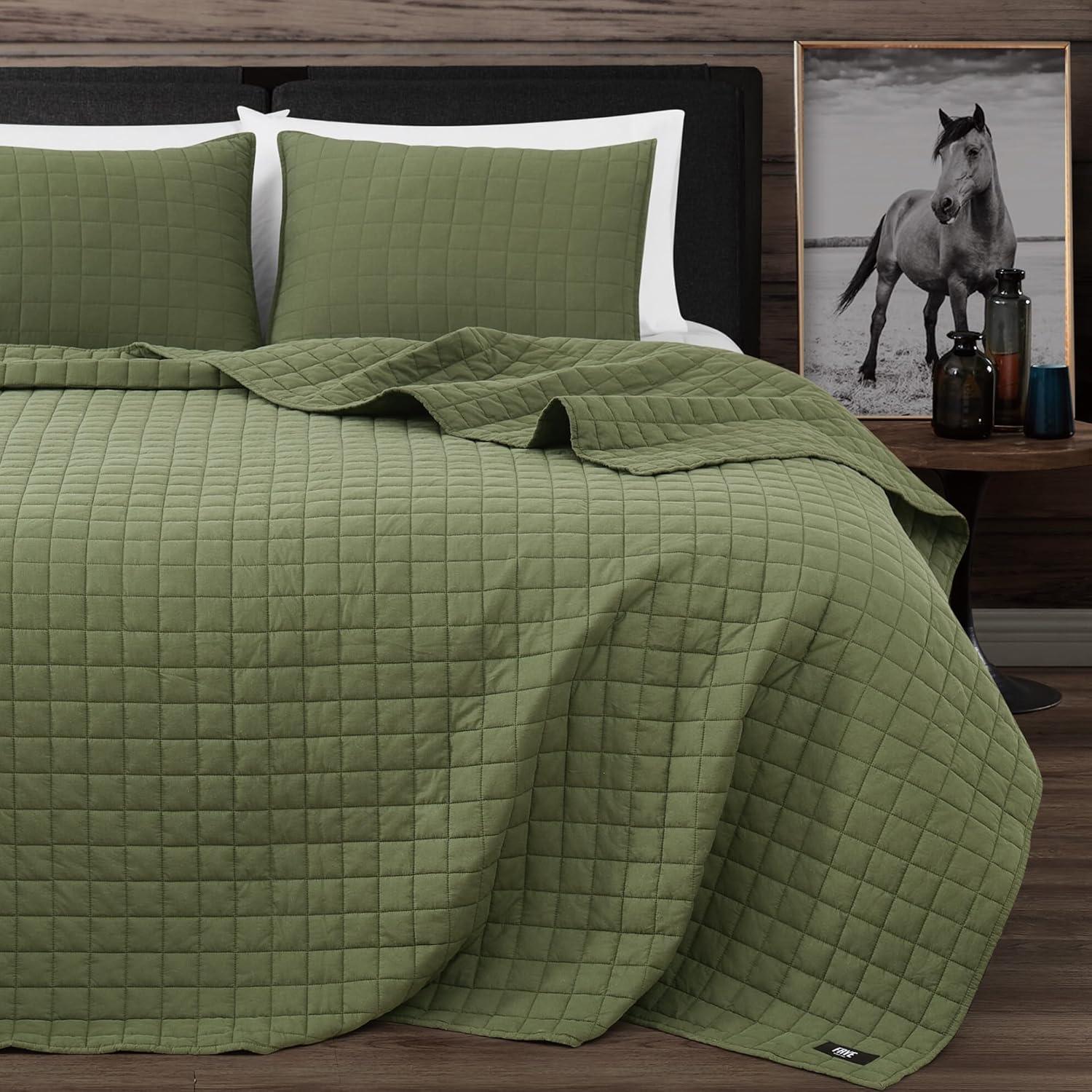 image:imageFrye Vintage Washed 100 Cotton 3Piece FullQueen Quilt Set in Blue Solid Color OekoTEX CertifiedGreen