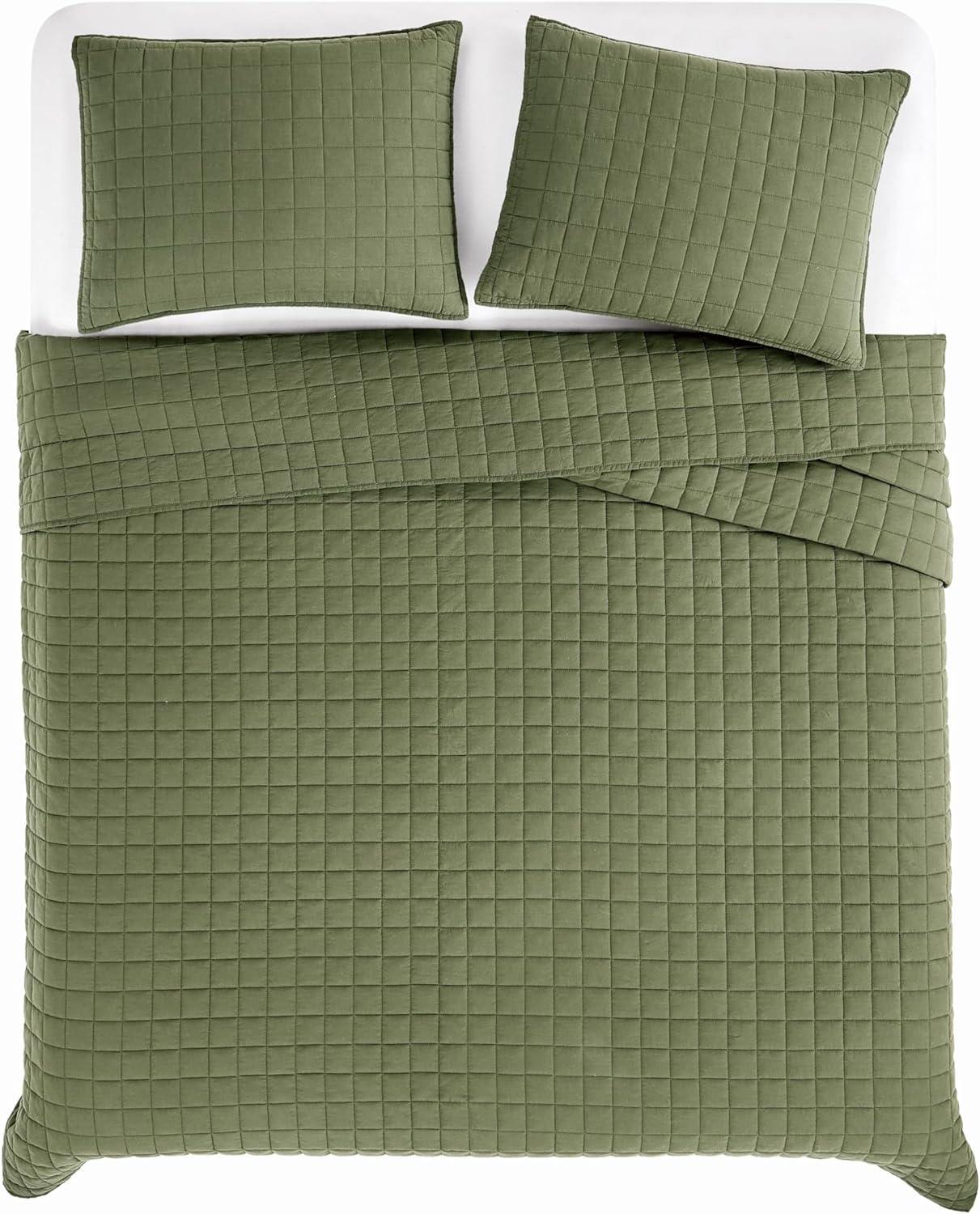 image:imageFrye Vintage Washed 100 Cotton 3Piece FullQueen Quilt Set in Blue Solid Color OekoTEX CertifiedGreen