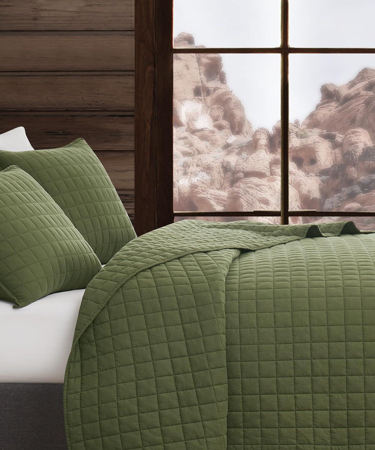 image:imageFrye Vintage Washed 100 Cotton 3Piece FullQueen Quilt Set in Blue Solid Color OekoTEX CertifiedGreen