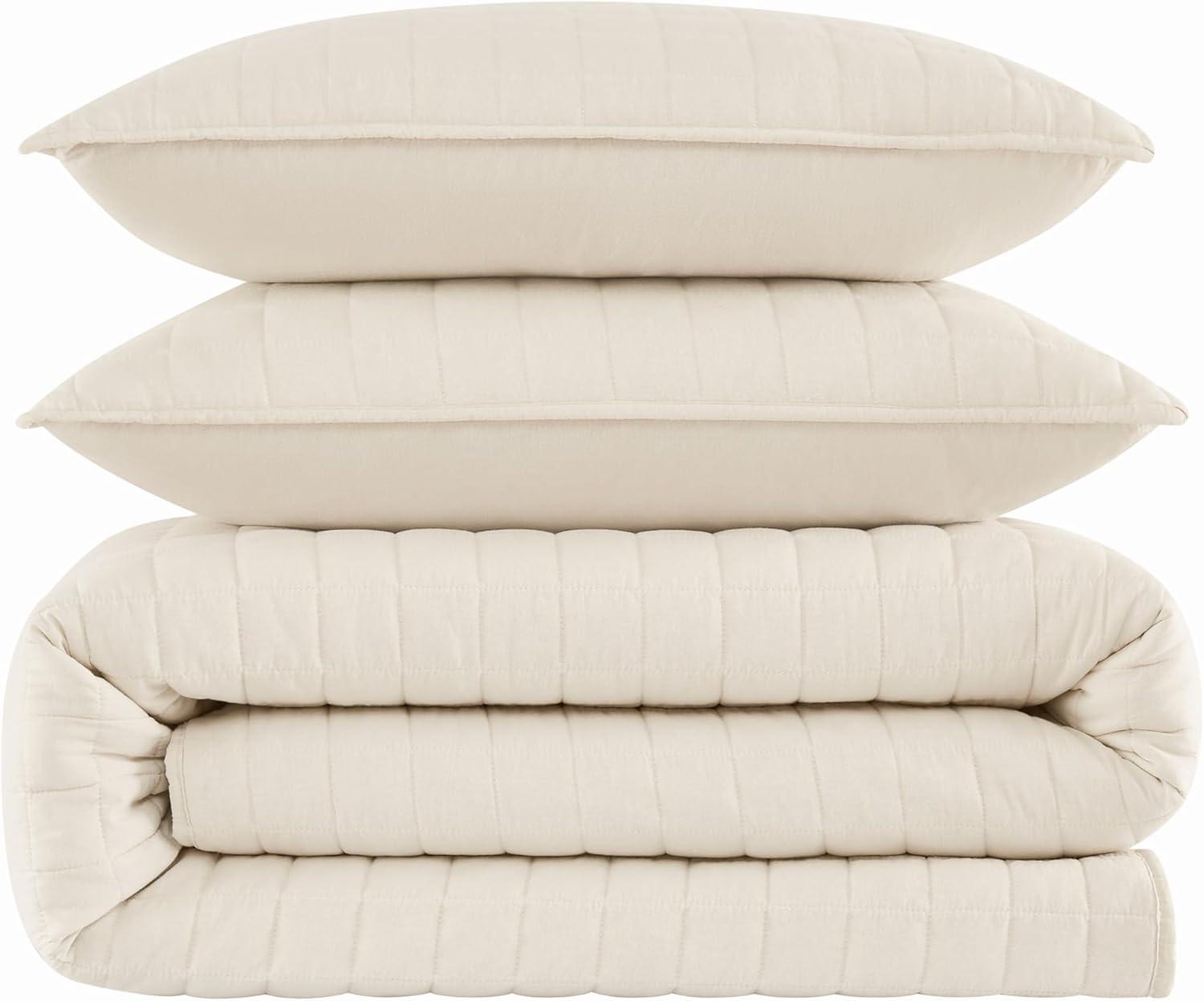 image:imageFrye Vintage Washed 100 Cotton 3Piece FullQueen Quilt Set in Blue Solid Color OekoTEX CertifiedNatural