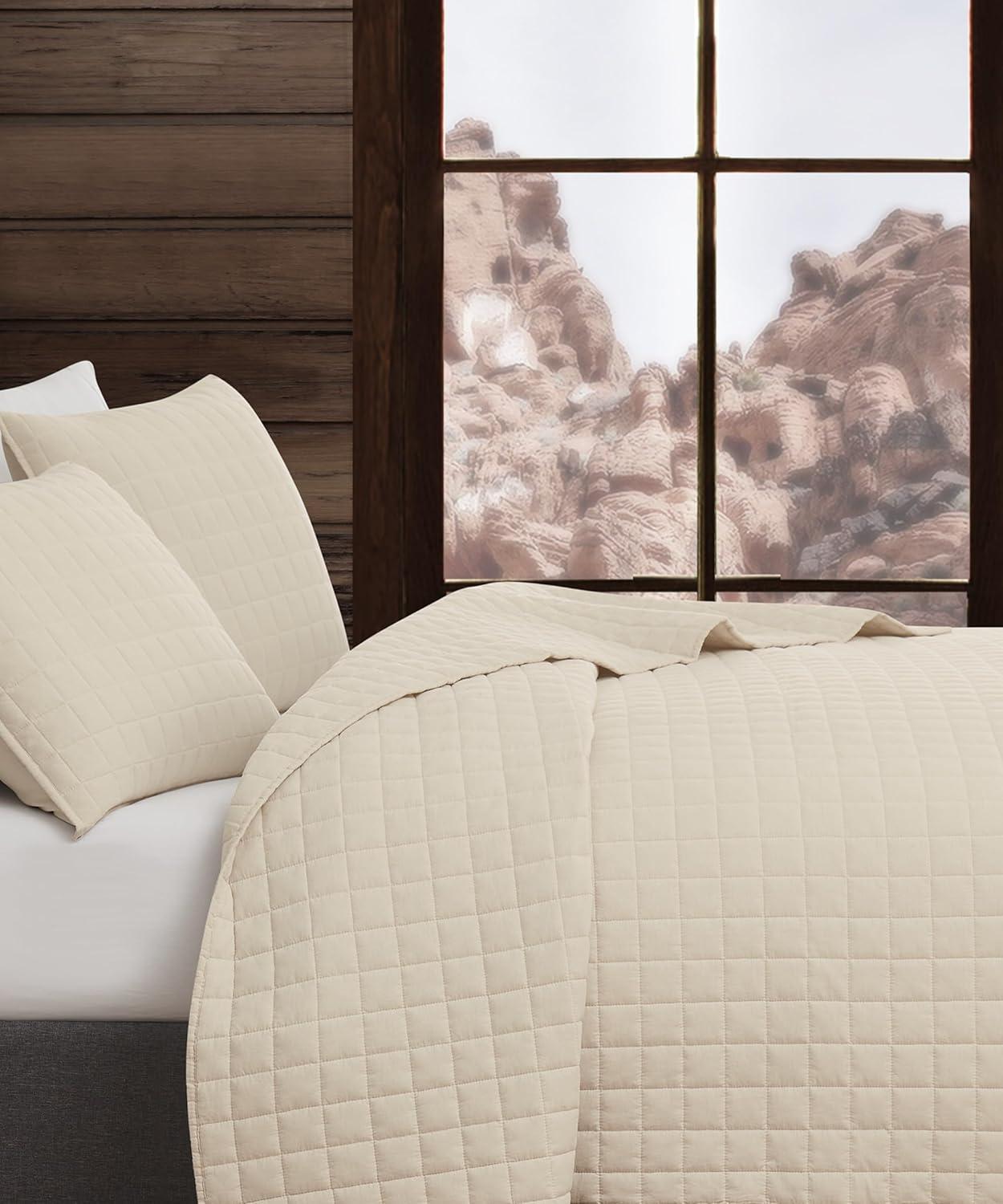 image:imageFrye Vintage Washed 100 Cotton 3Piece FullQueen Quilt Set in Blue Solid Color OekoTEX CertifiedNatural