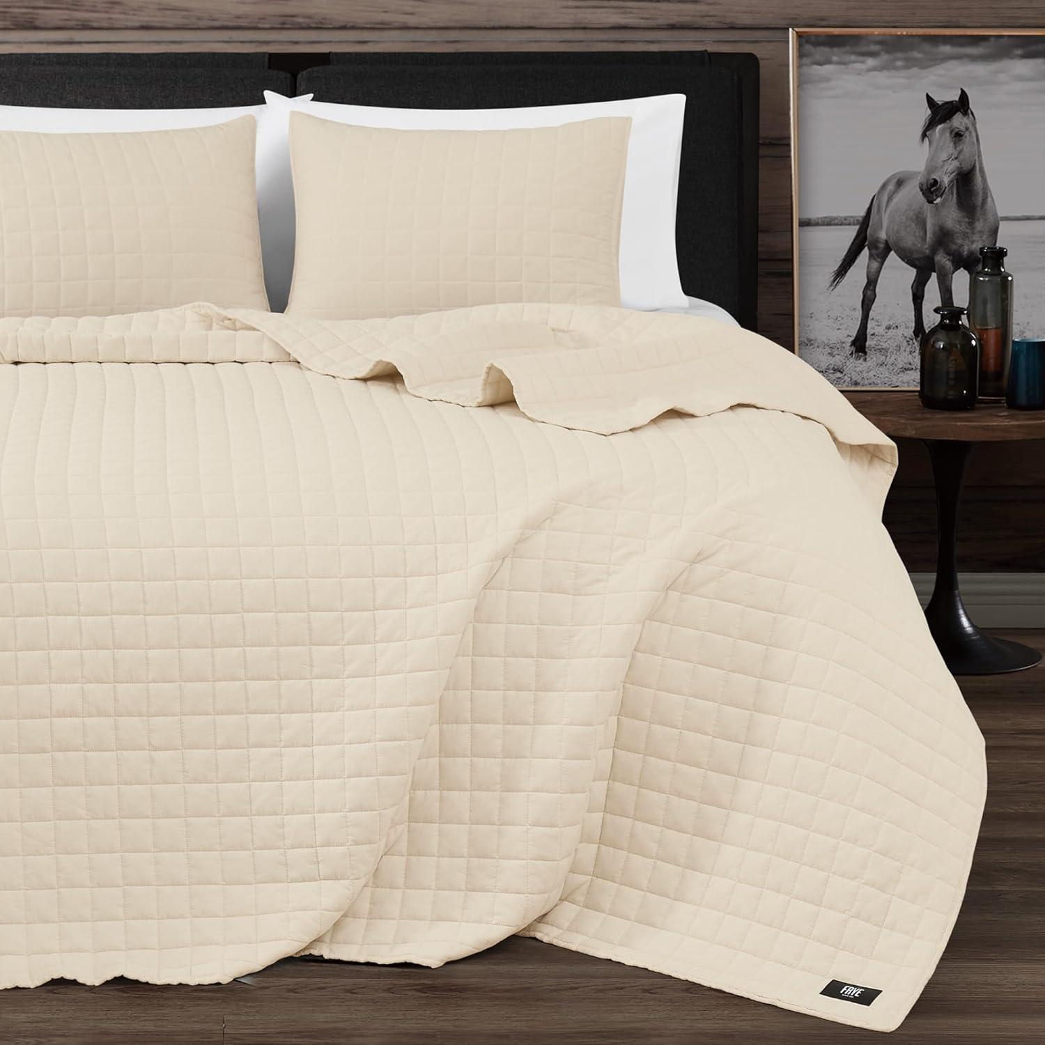 image:imageFrye Vintage Washed 100 Cotton 3Piece FullQueen Quilt Set in Blue Solid Color OekoTEX CertifiedNatural