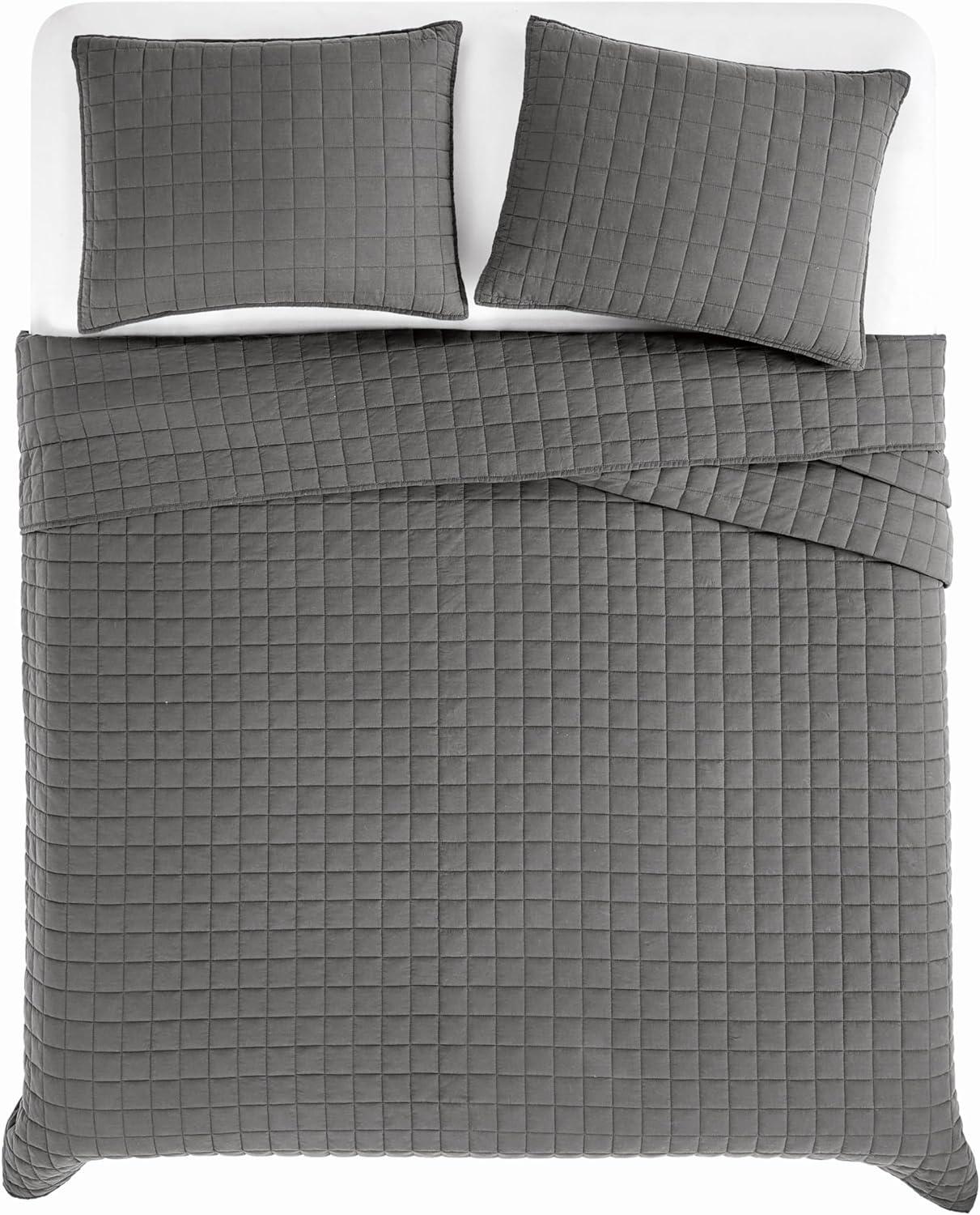 image:imageFrye Vintage Washed 100 Cotton 3Piece FullQueen Quilt Set in Grey Solid Color OekoTEX CertifiedGrey