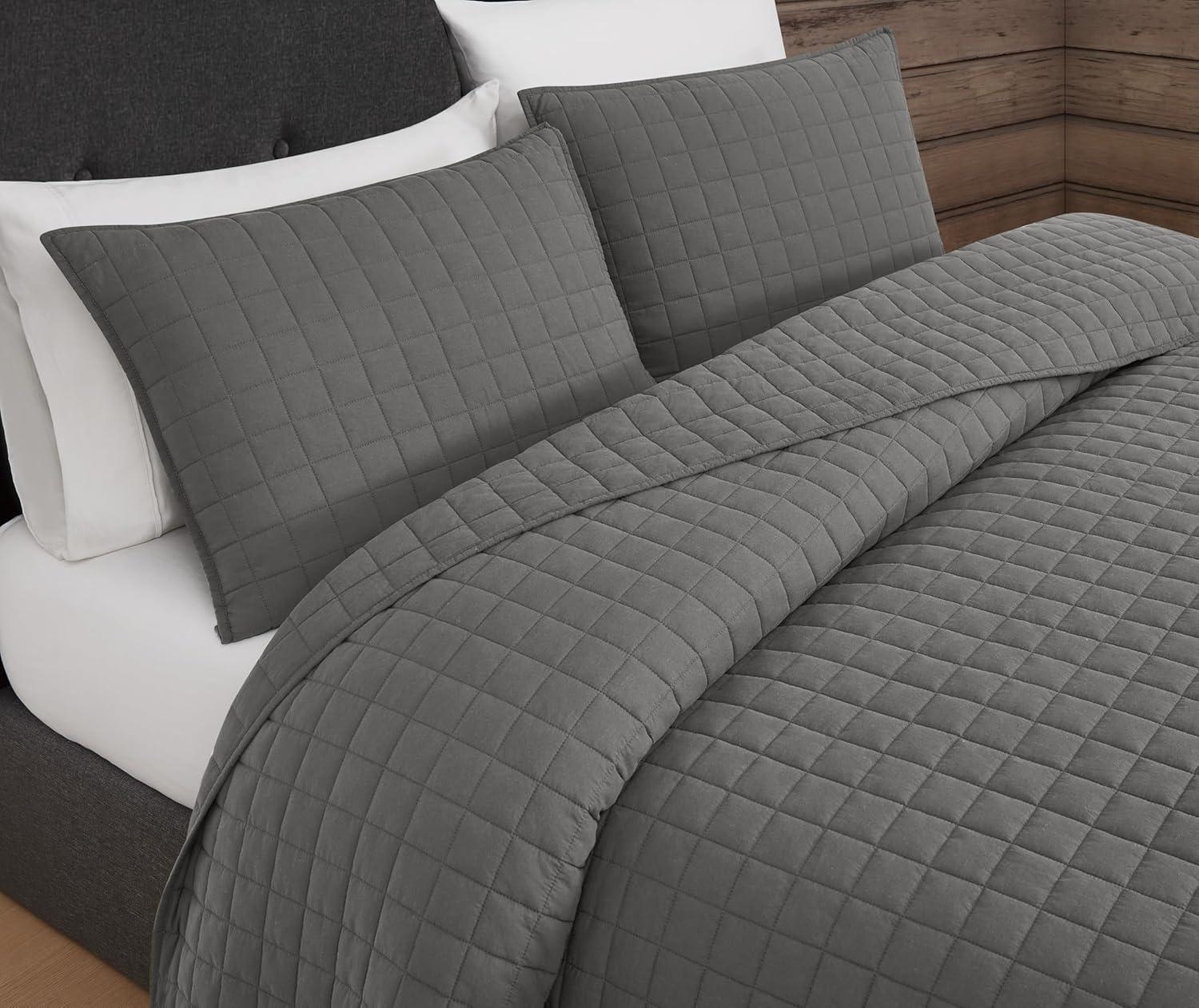 image:imageFrye Vintage Washed 100 Cotton 3Piece FullQueen Quilt Set in Grey Solid Color OekoTEX CertifiedGrey