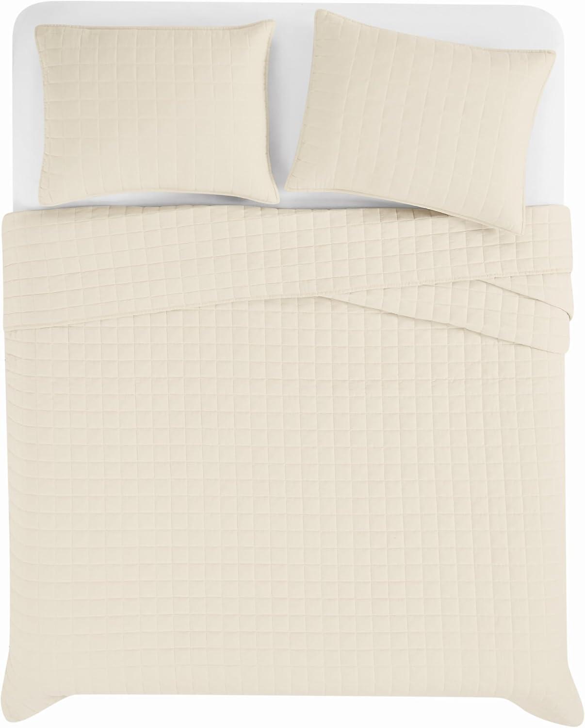 image:imageFrye Vintage Washed 100 Cotton 3Piece FullQueen Quilt Set in Grey Solid Color OekoTEX CertifiedNatural